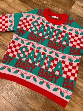 Grayson Threads Santa Baby Christmas Sweater Women’s M Pink Red Teal Checkered